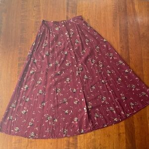 Vintage Woolrich Maroon Floral A-Line Skirt Button Down Midi Maxi Medium